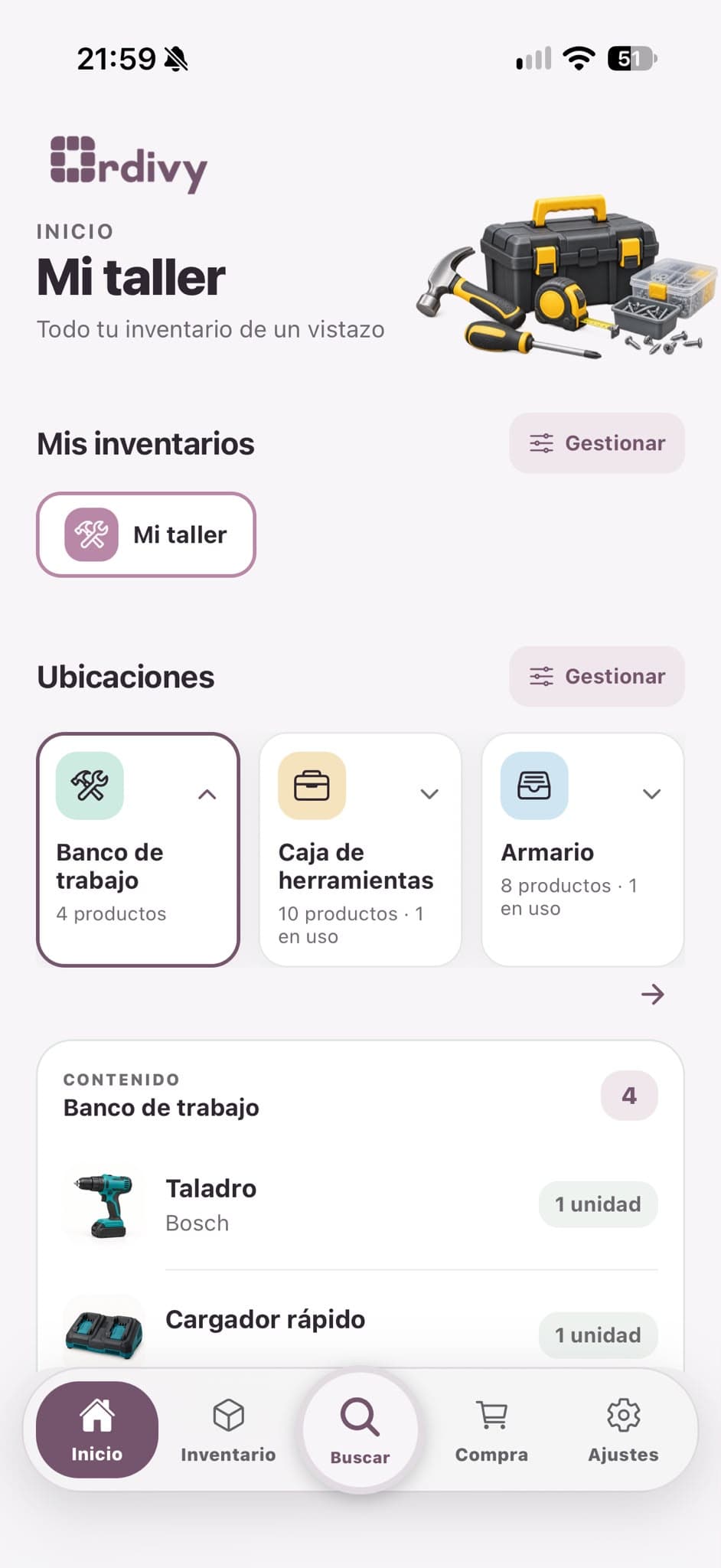 Pantalla Inicio de Ordivy