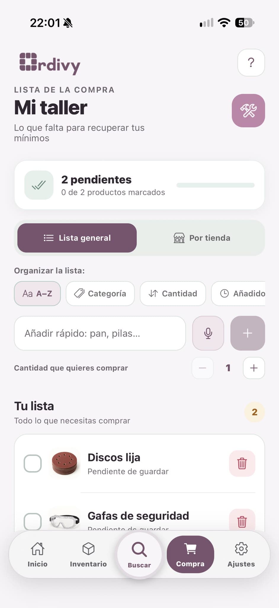 Pantalla Compra de Ordivy